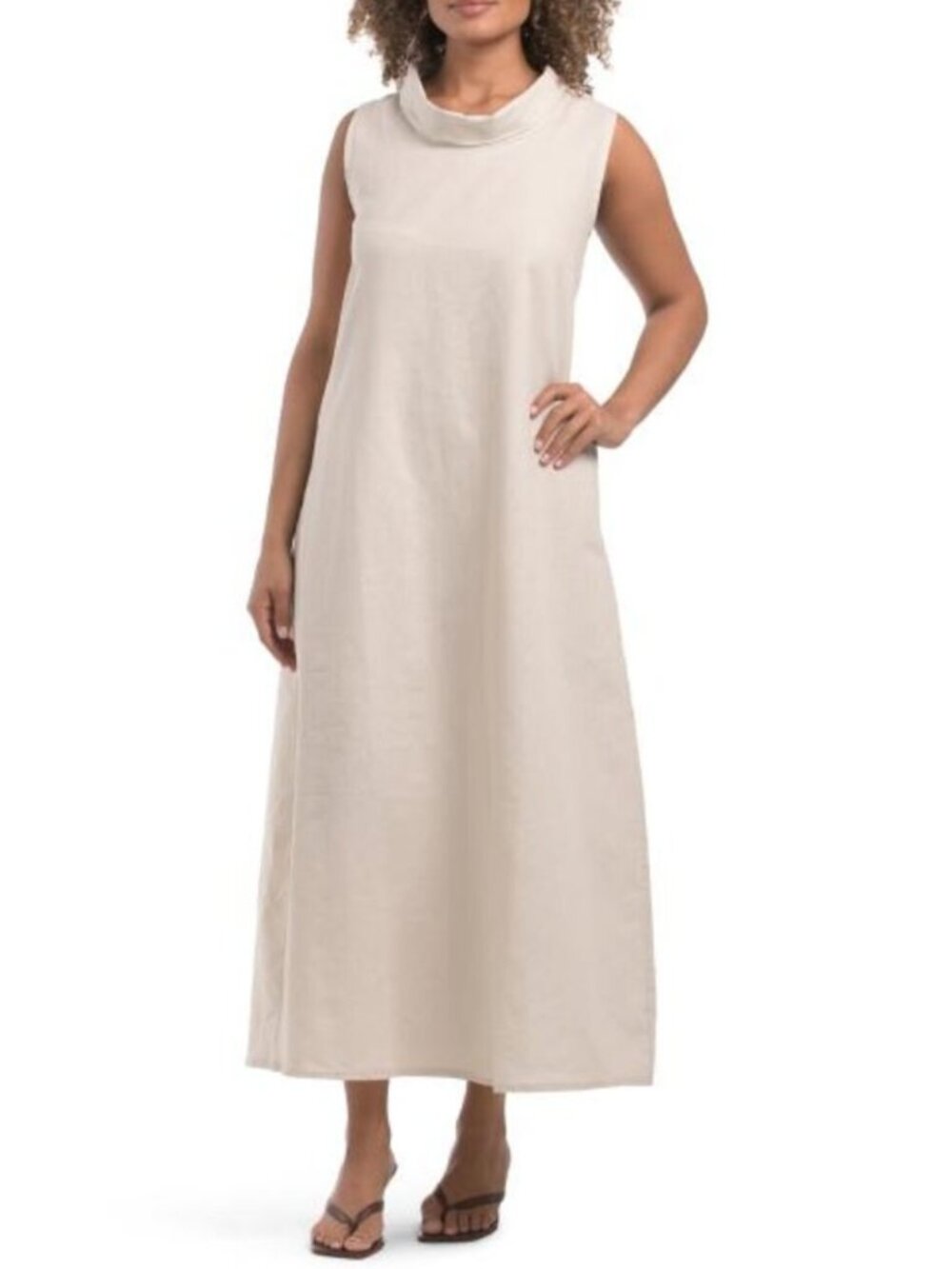 SPIGHE DI LINO Linen Blend Cowl Neck Sleeveless Maxi Dress